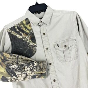 Browning Super Naturals Shooting Shirt Camo Patch Long Sleeve Khaki Tan M Boys
